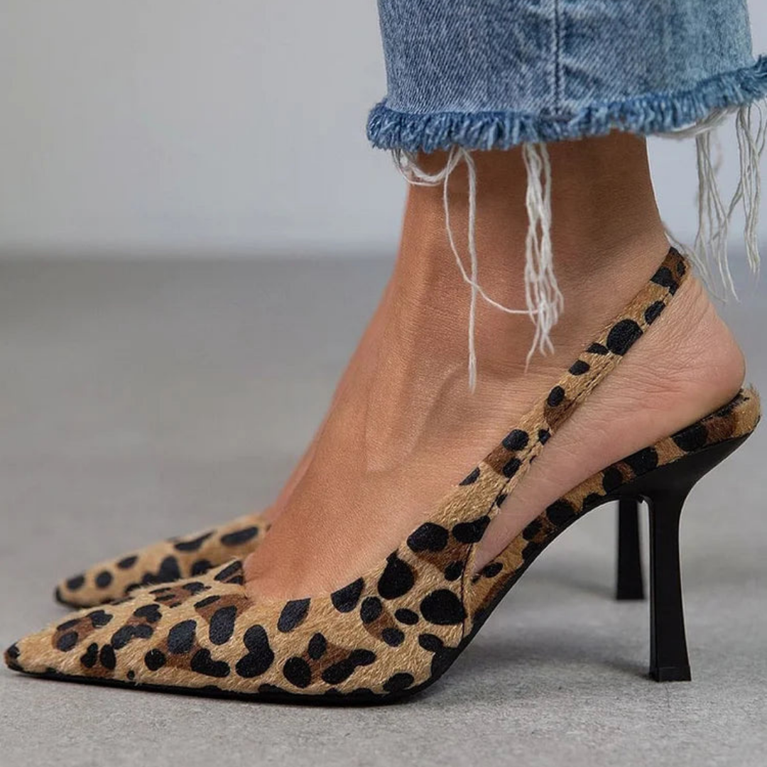 Pointed Toe Leopard Print Slingback Stiletto Heels