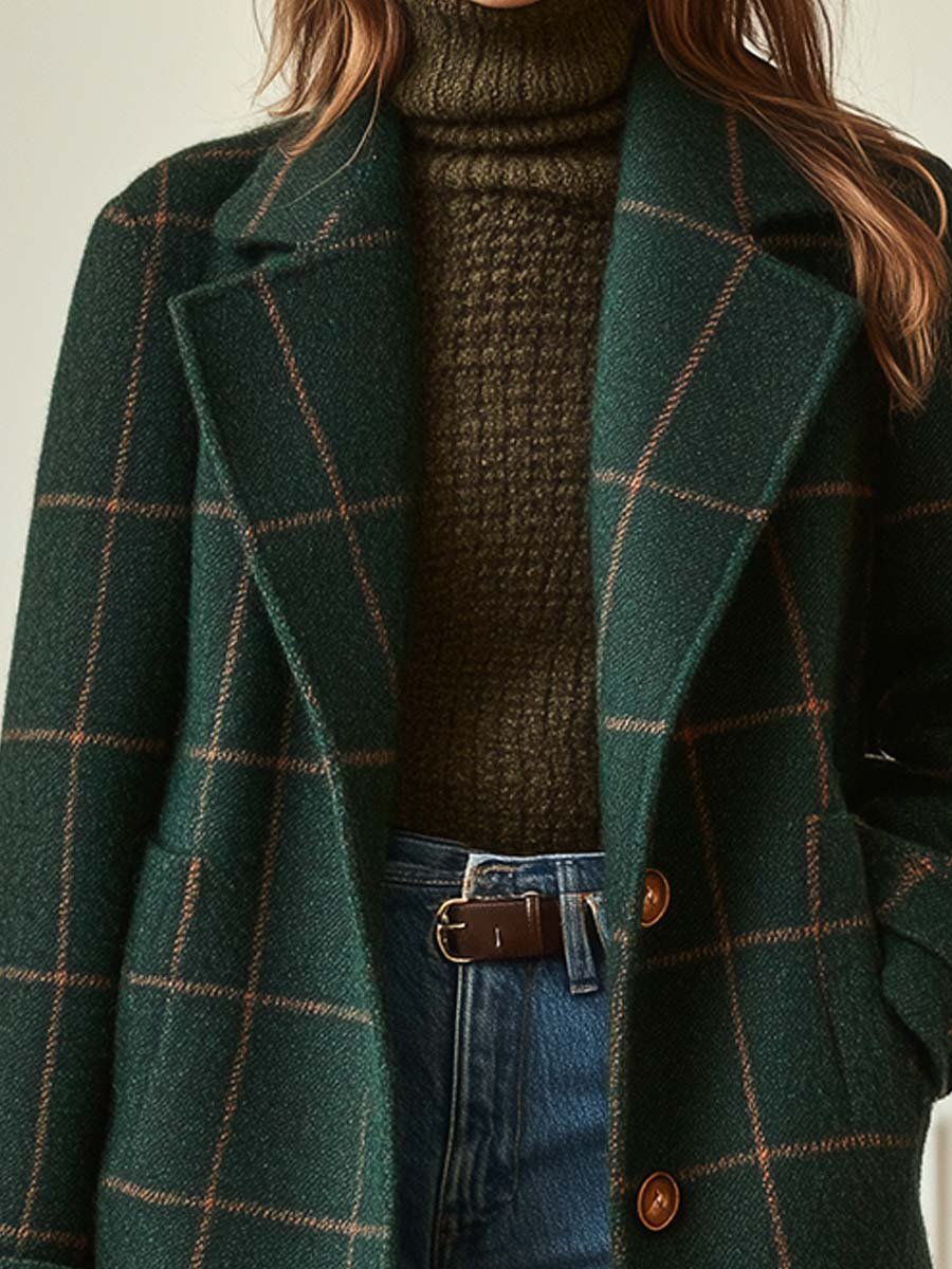 Grace | Retro Lapel Plaid Tweed Coat