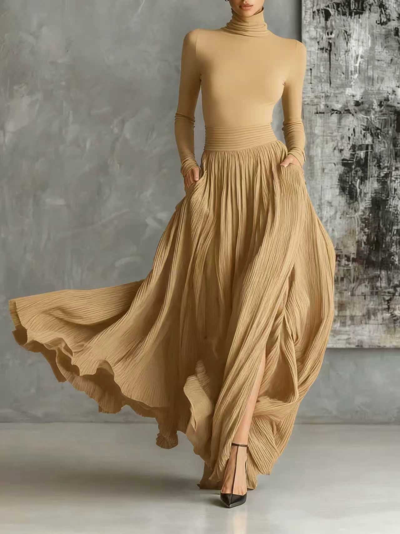 Elegant Pleated Maxi Skirt