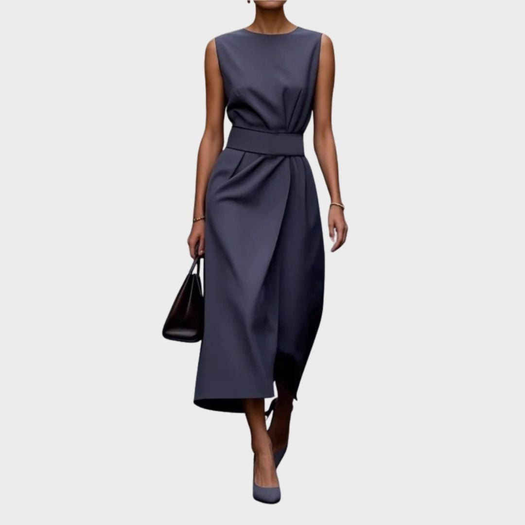 Elegant Round Neck Midi Dress