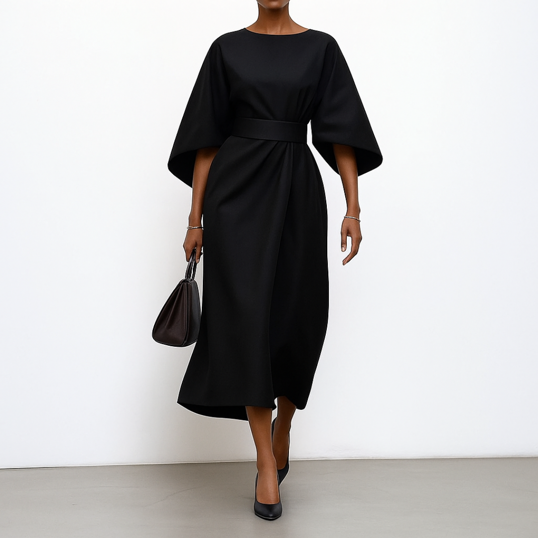 Satin Feel Batwing Sleeve Maxi Dress