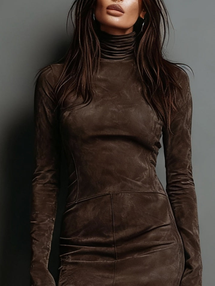 Vespor | Vintage Suede Turtleneck Mini Dress