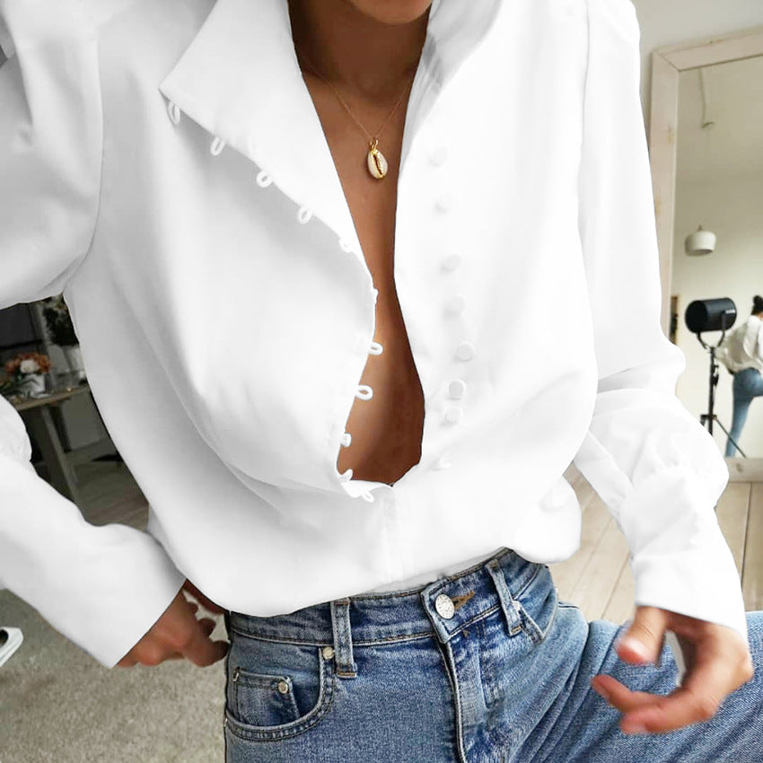 Classy Button Front Long Sleeve Blouse