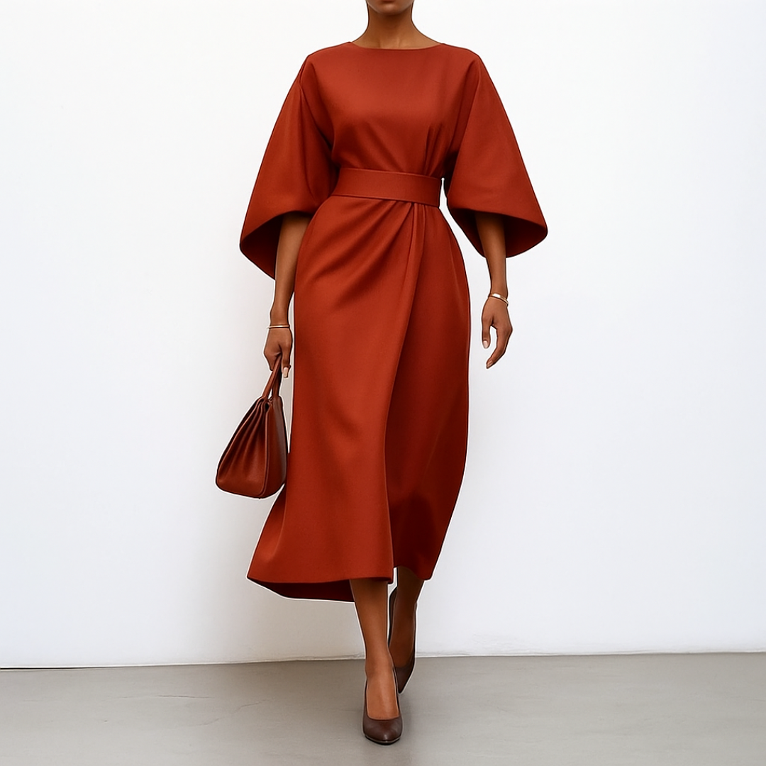 Satin Feel Batwing Sleeve Maxi Dress