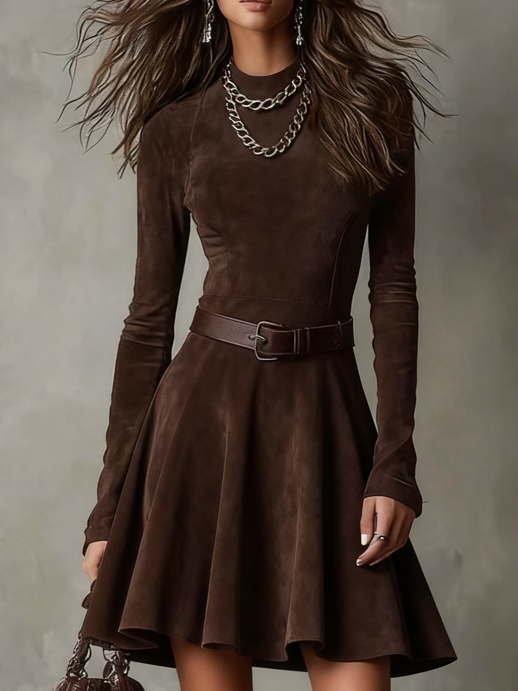 Thalasso | Vintage Dark Brown Suede Mock Neck Mini Dress
