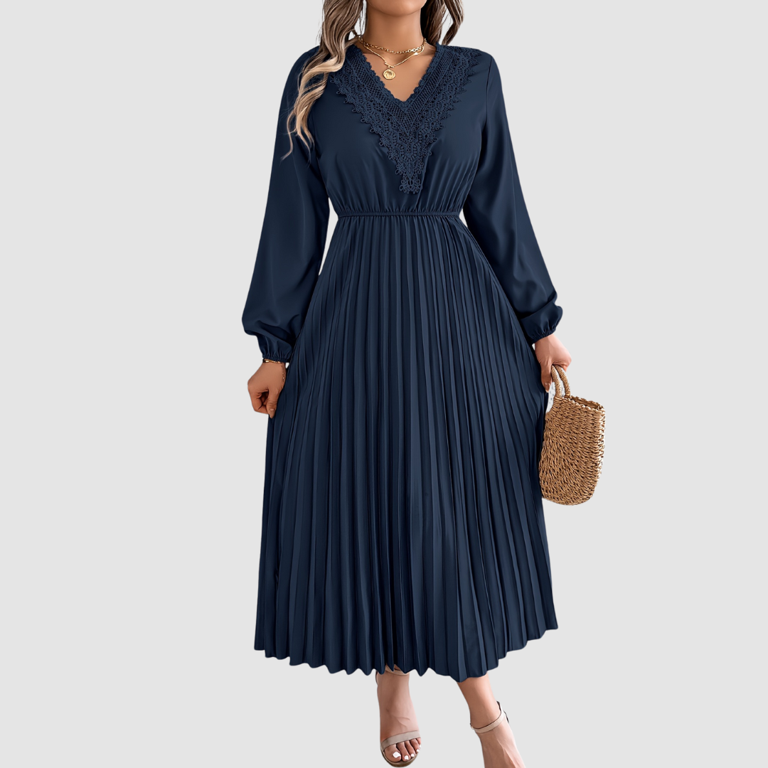 Rosalind Quinn | Lace V-Neck Pleated A-Line Dress