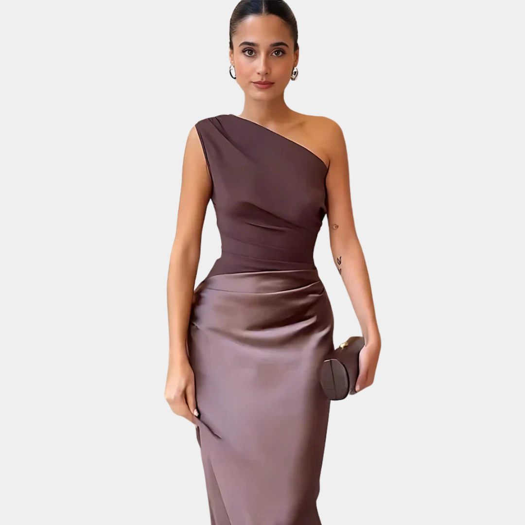 One-Shoulder Satin Maxi Dress