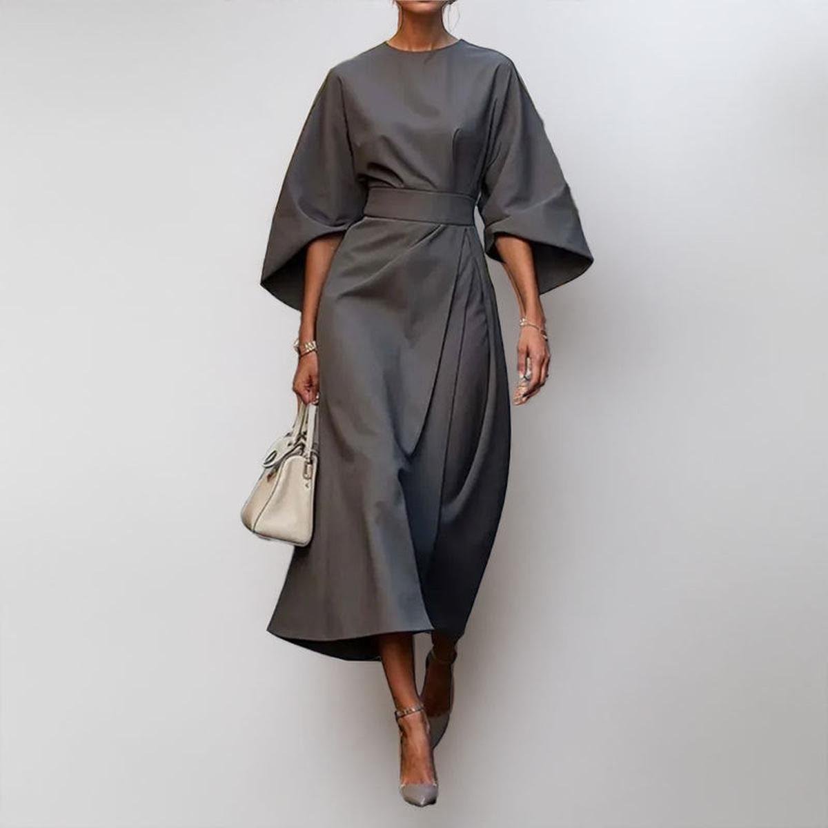 Satin Feel Batwing Sleeve Maxi Dress