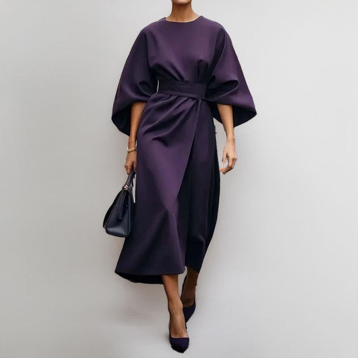 Satin Feel Batwing Sleeve Maxi Dress