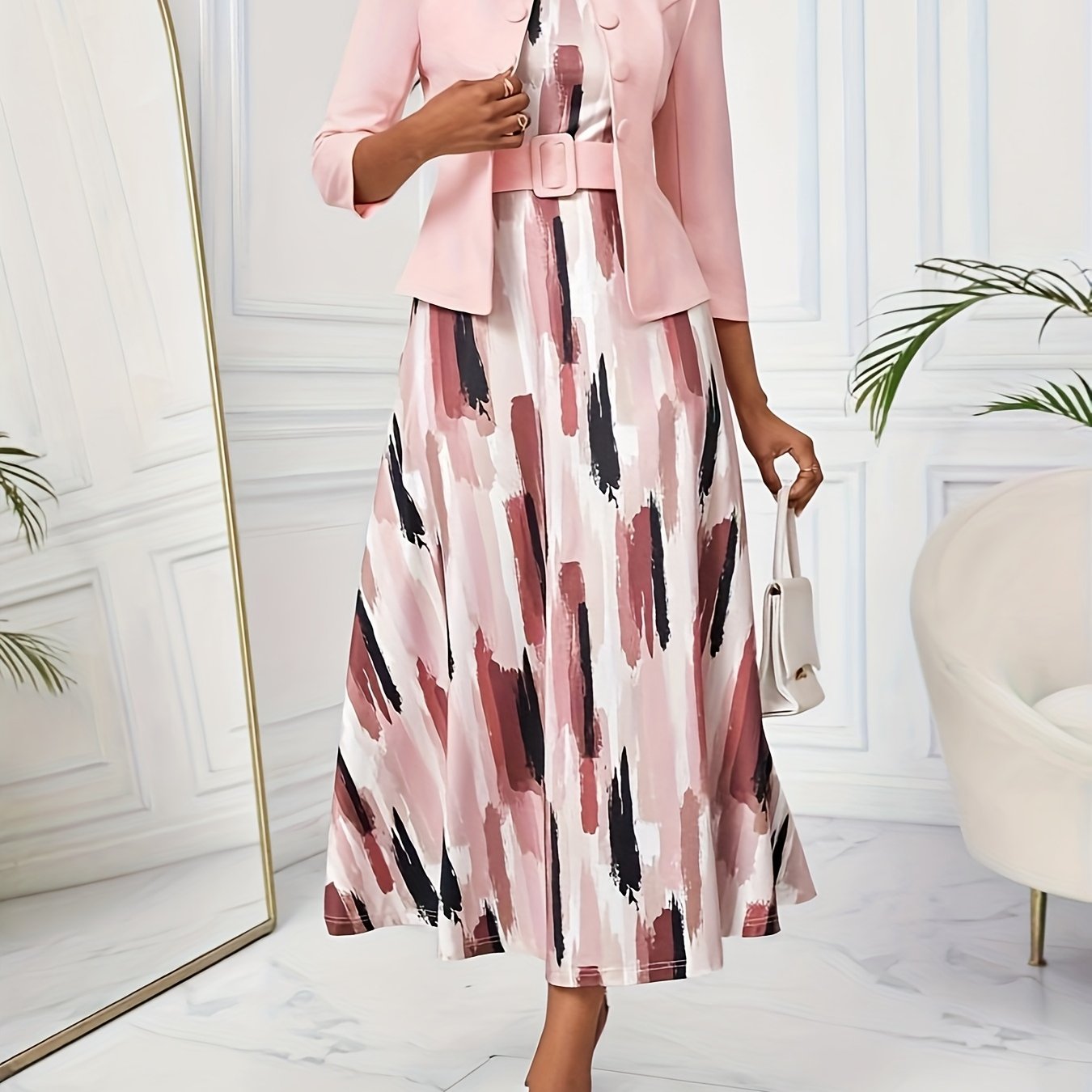 Printed Belted Two-Piece Set