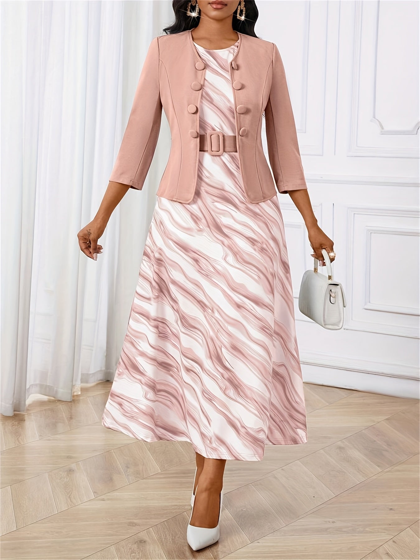 Printed Belted Two-Piece Set