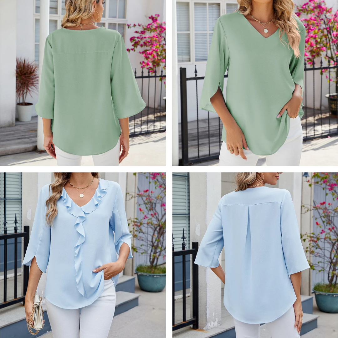 Nyrella - Blouse with Ruffles and V-Neck