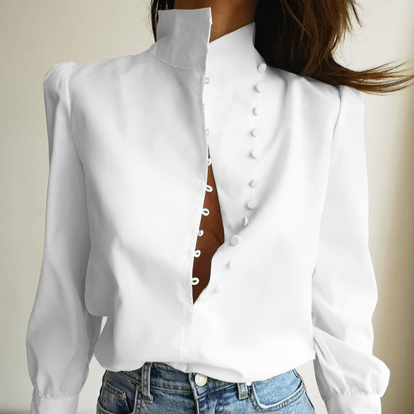 Classy Button Front Long Sleeve Blouse
