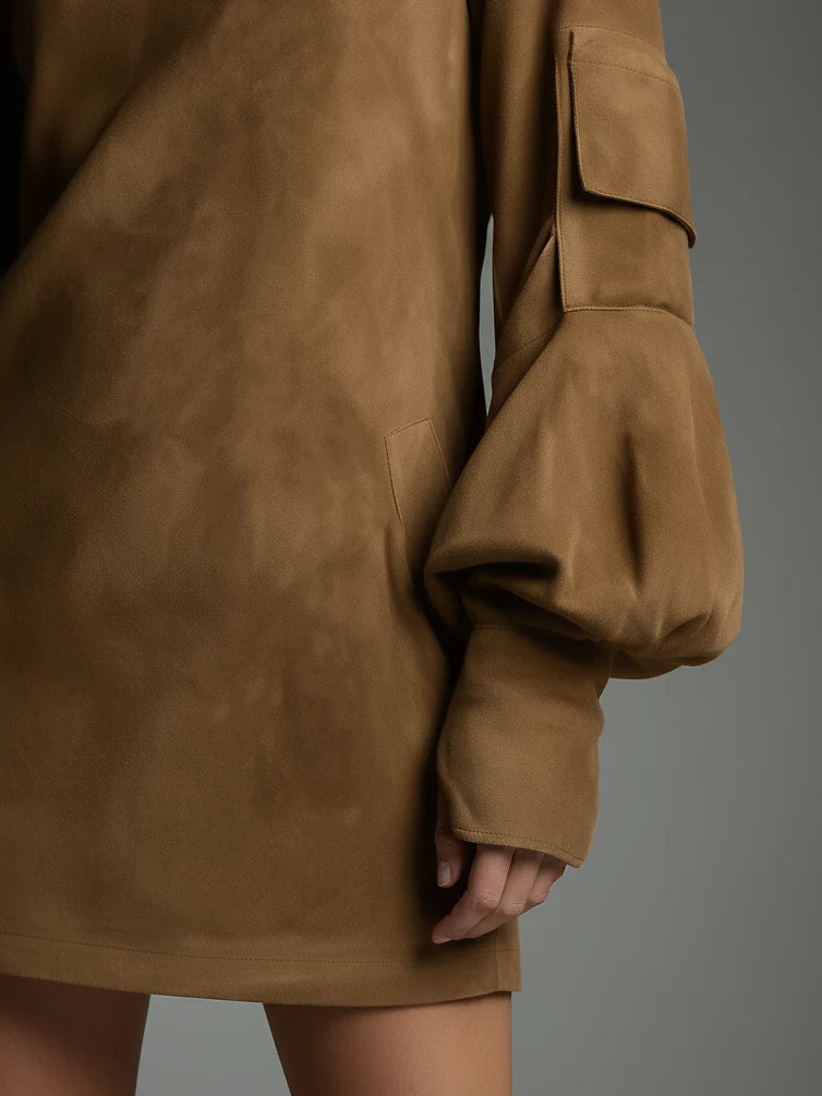 Suede Turtleneck Mini Dress