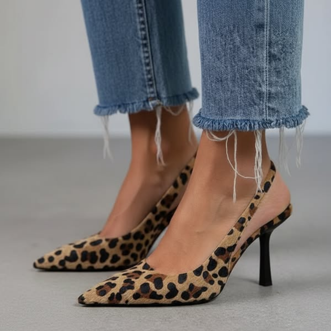 Pointed Toe Leopard Print Slingback Stiletto Heels
