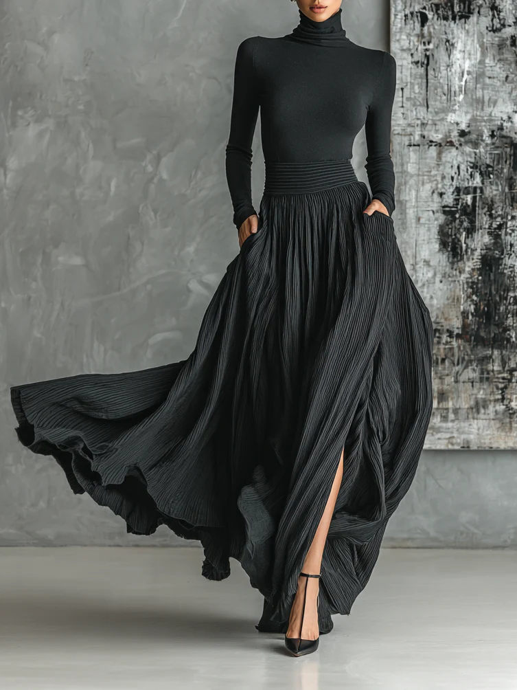 Elegant Pleated Maxi Skirt