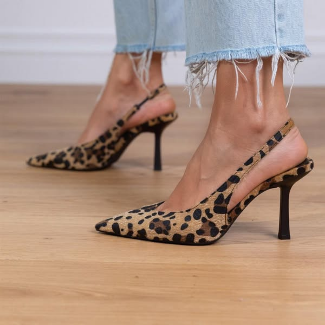 Pointed Toe Leopard Print Slingback Stiletto Heels