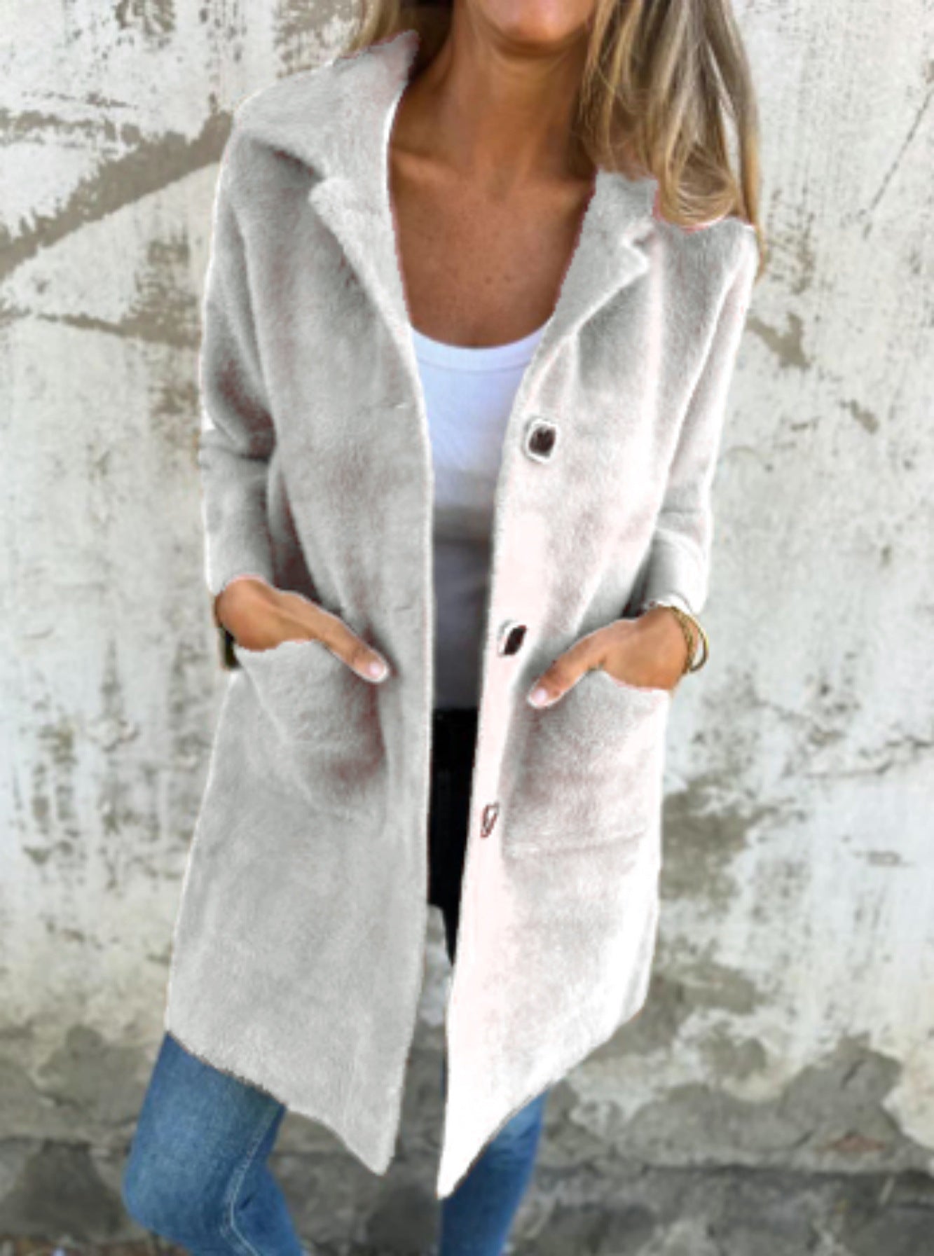 Rionna - Long Sleeve Button Up Coat With Pockets